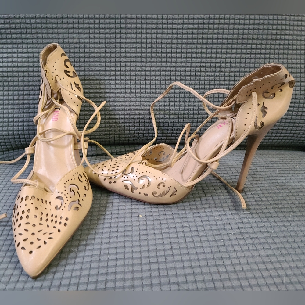 Nude ankle wrap heels